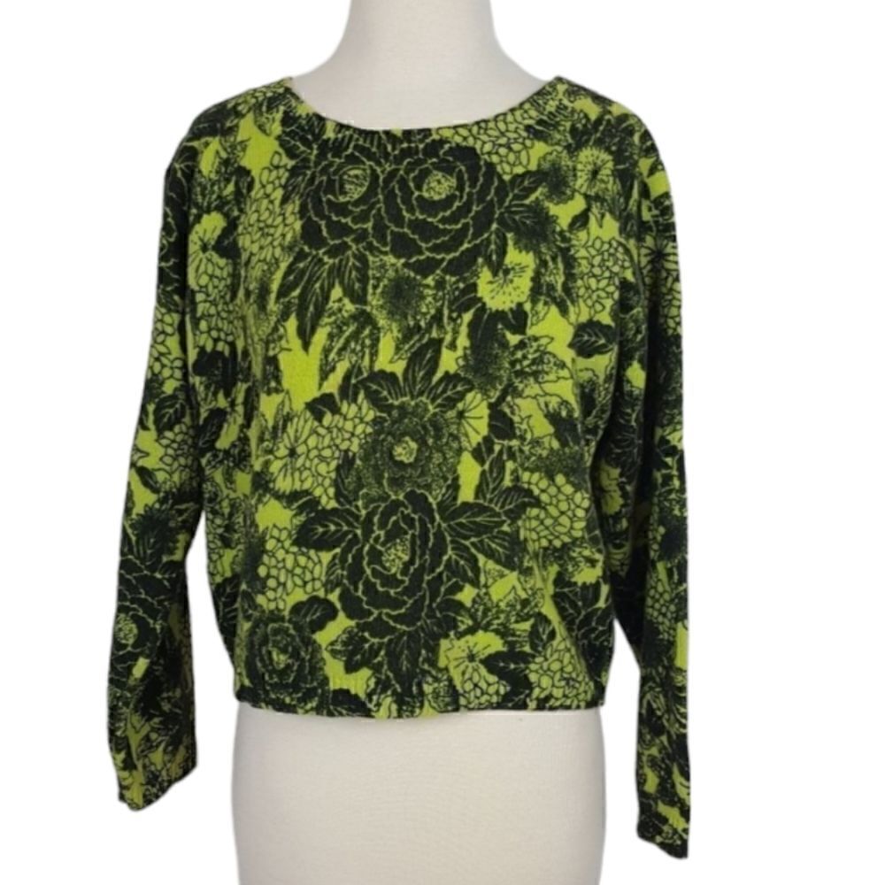 BRAVO  Cropped  Sweatshirt‎   Large 100% Lambswool Vintage Artsy Floral Print